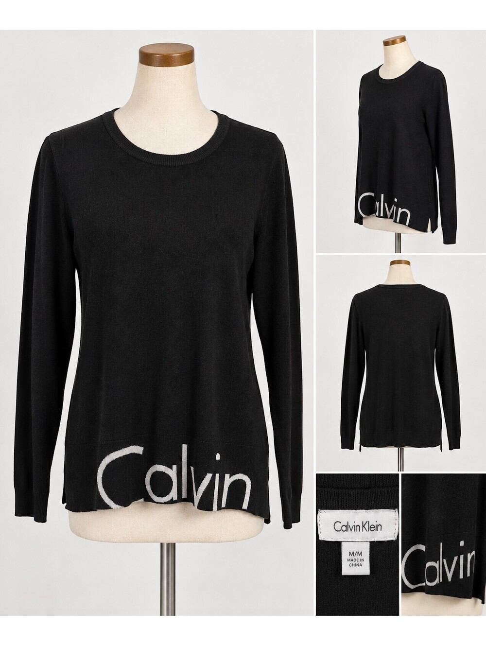 Calvin Klein Black Long Sleeve Sweater with Logo Detail Size